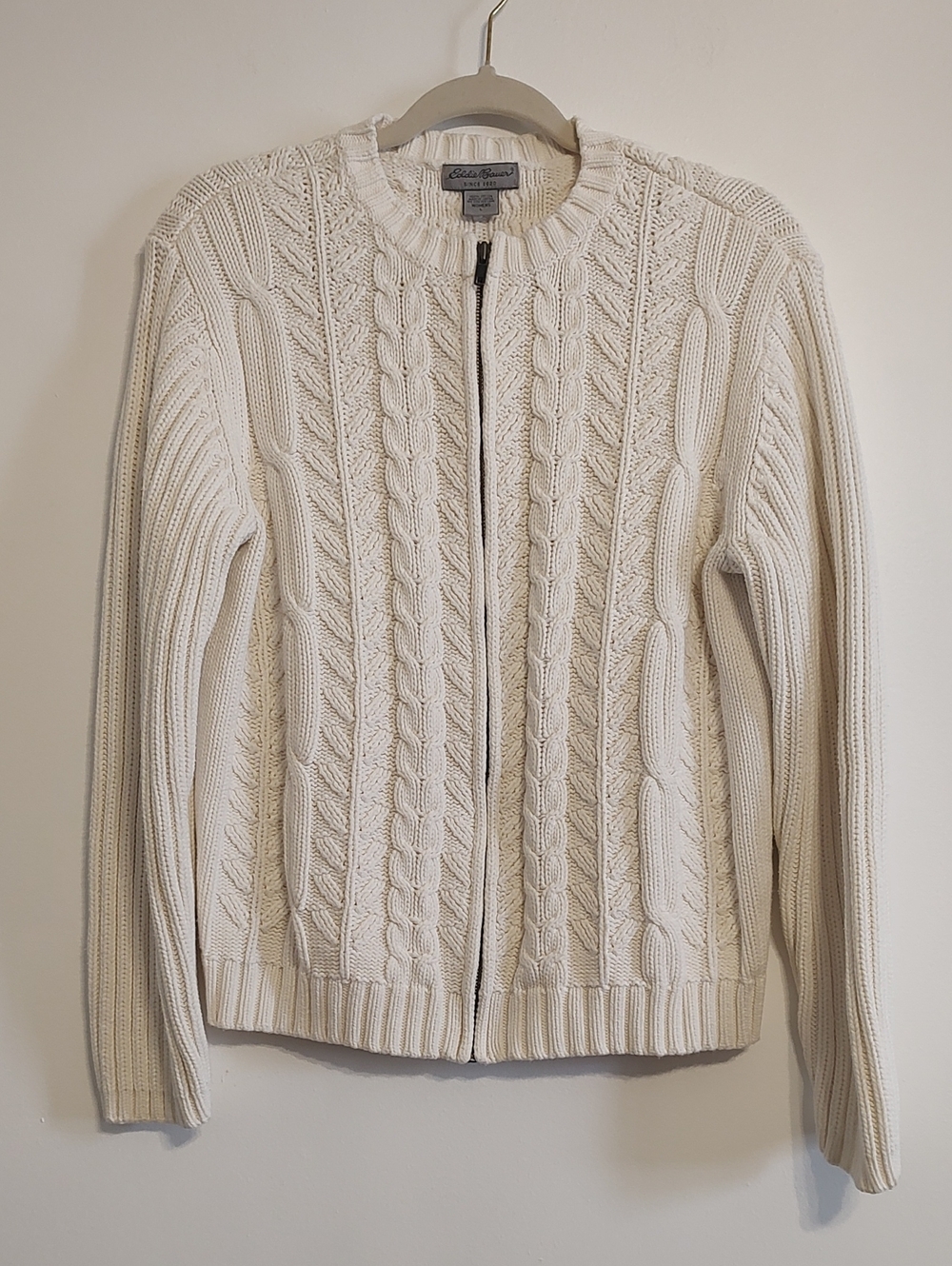 Eddie Bauer Off-White Cable Zip Cardigan Vintage - 100% Cotton